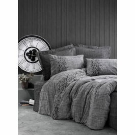 Aucune Juego de cama Gris 100% Algodón con Funda Nórdica y 2 Fundas de Almohada