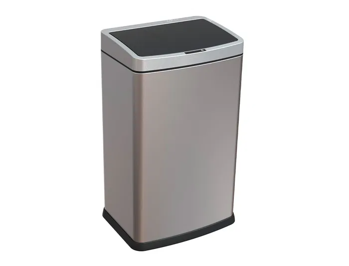 Q-connect Papelera con Sensor Automático, Capacidad 60 Litros, Metal Cromado, 630x270x400 mm