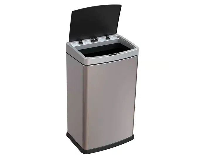 Q-connect Papelera con Sensor Automático, Capacidad 60 Litros, Metal Cromado, 630x270x400 mm