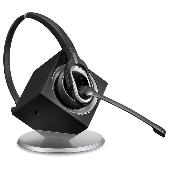 EPOS Impact DW Pro 1 ML Auricular de Diadema Inalámbrico DECT para Oficina/Centro de Llamadas, Compatible con Skype for Business, Monoaural, Negro/Plata