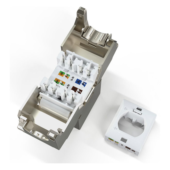 Digitus DN-93615-S-12 Placa de Pared Keystone RJ-45 Cat6A Blindada Níquel/Dorado 10GBase-T 500 MHz para Ethernet - Paquete de 12 Piezas
