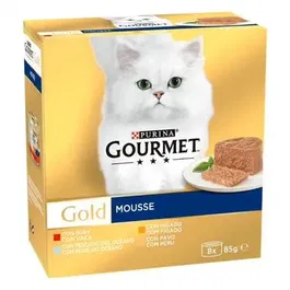 Purina Gourmet Gold Multi Mousse Pack Surtido 8 Latas de 85g - Comida Húmeda para Gato con Carne y Pescado