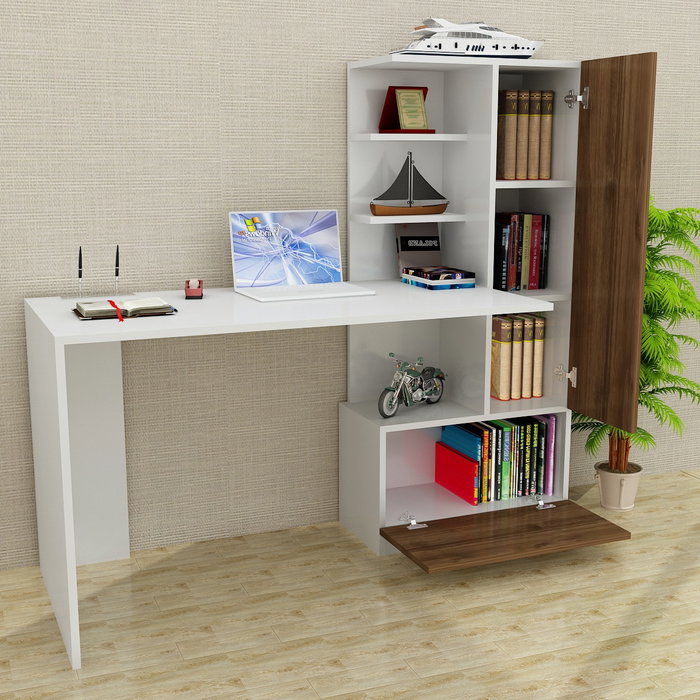 Hanah Home Mesa de Estudio Escandinava Blanca y Nogal Elegante y Funcional para Espacio de Trabajo Productivo Hanah Home Mesa de Estudio Escandinava Blanca y Nogal Elegante y Funcional para Espacio de Trabajo Productivo