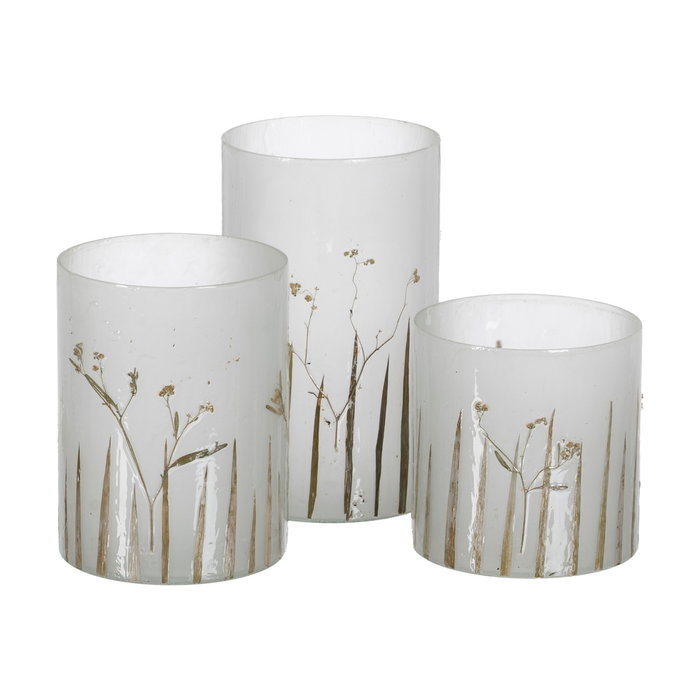 Portavelas Gris-Oro Cristal Decoración 15 X 15 X 25 cm