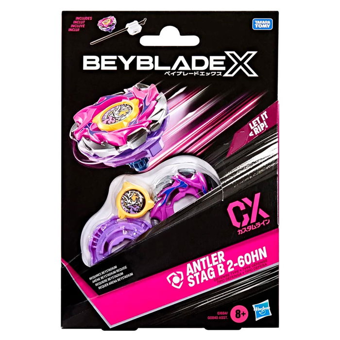 Hasbro Beyblade Antler Stag B 2-60Hn G1684 - Top de Batalla Beyblade X con Lanzador y Hojas CX Personalizables de Metal, Juego en Inglés, Francés, Alemán, Español, Edad +8 Años