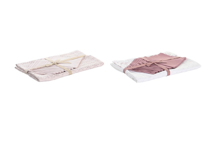 DKD Home Decor Set de 9 Mantel Scandi Rosa Blanco 250 x 150 cm