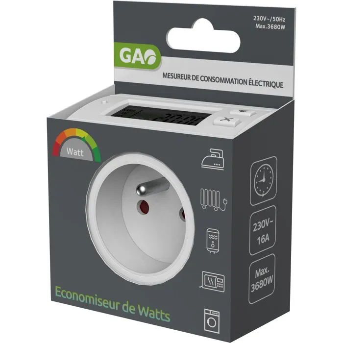 GAO GAO4004282473718 Monitor de Consumo Energético Mide W/kWh Detector 4W Disyuntor Integrado 16A 3680W