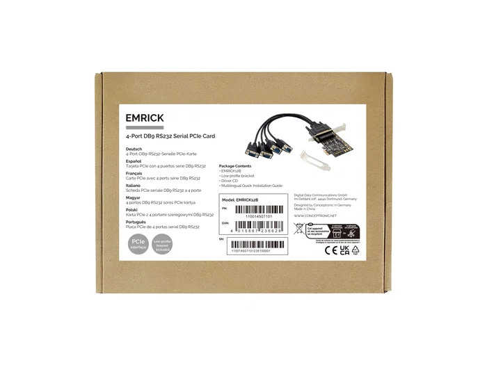 Conceptronic Controladora PCIe 4 puertos serie compatible Low Profile