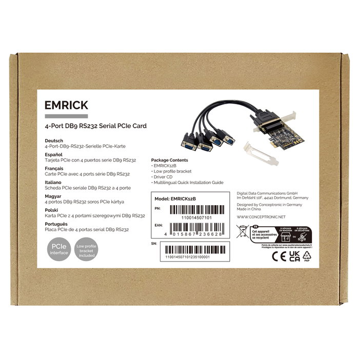 Conceptronic EMRICK12B Controladora PCIe de 4 puertos serie RS-232