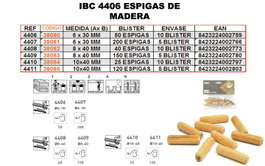 IBC 4-408 40 Espigas Madera 8x40 mm