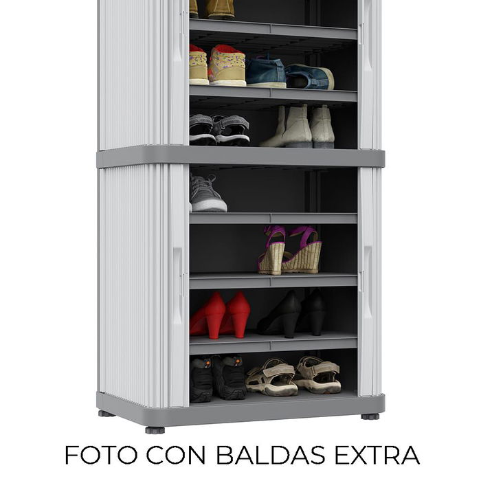 Terry Armario Rolling Space Modular 2 Gris 115 x 59 x 36 cm, Interior/Exterior, 2 Baldas, Puertas Correderas, Cierre Candado, Pies Regulables