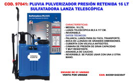 Pluvia Pulverizador Sulfatador con Presión Retenida 16L Telescópica