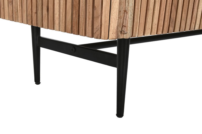 DKD Home Decor Mueble TV Moderno Listones Marmol Negro Marron Natural Acacia Marmol 4 Puertas 145 x 60 x 45 cm