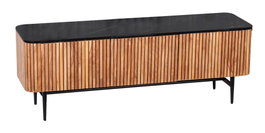 DKD Home Decor Mueble TV Moderno Listones Marmol Negro Marron Natural Acacia Marmol 4 Puertas 145 x 60 x 45 cm