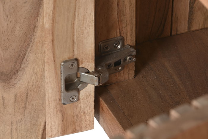 DKD Home Decor Mueble TV Moderno Listones Marmol Negro Marron Natural Acacia Marmol 4 Puertas 145 x 60 x 45 cm