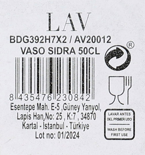 Lav Vaso Sidra Bodega 51 cl Ø9x9x12cm (48 Unidades)
