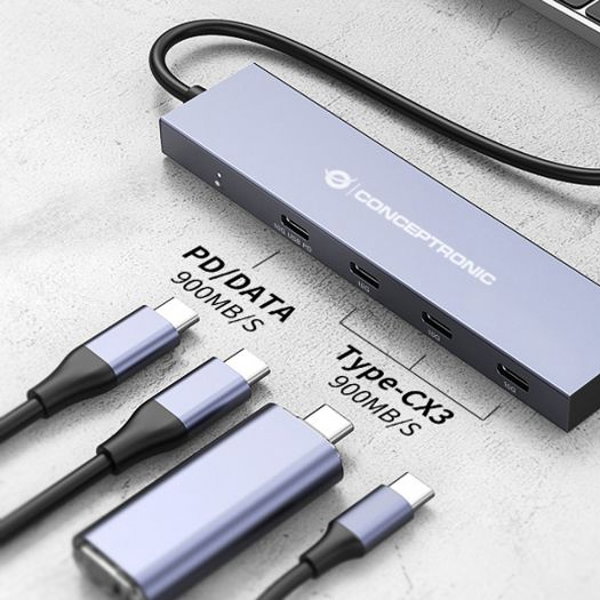 Conceptronic HUBBIES14G Hub USB-C con 4 Puertos USB 3.2 Gen 2 y 100W PD