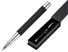 Belius Roller Turbo Aluminio Textura Punteada Negro y Plateado Tinta Azul Caja de Diseño 0.7mm