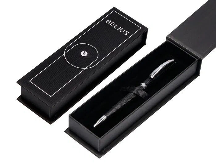 Belius Roller Turbo Aluminio Textura Punteada Negro y Plateado Tinta Azul Caja de Diseño 0.7mm