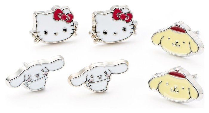 The Carat Shop Juego de Pendientes de Botón Hello Kitty, Cinnamoroll y Pompompurin The Carat Shop Juego de Pendientes de Botón Hello Kitty, Cinnamoroll y Pompompurin
