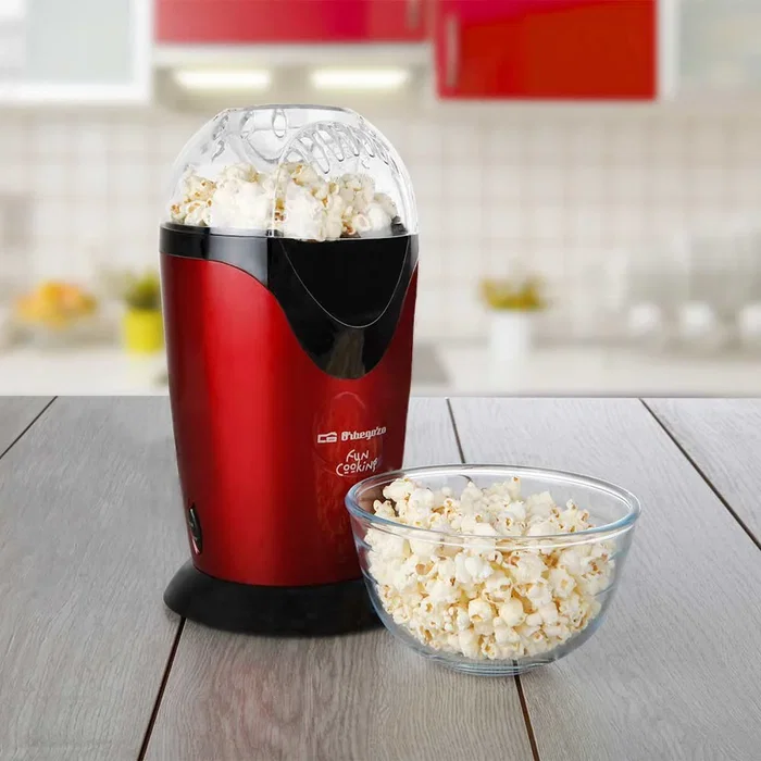 Orbegozo PA 4300 Palomitero Máquina para Palomitas de Maíz, 1000W, 3 Minutos, Portátil, Tapa Transparente, Color Rojo