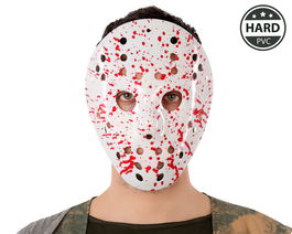Máscara de Hockey Blanca con Salpicaduras Rojas, PVC, Estilo Sangriento para Disfraz de Terror Halloween