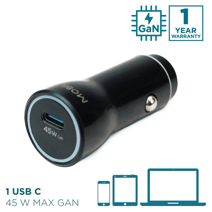 Mobilis Energia Charger 45W Cargador de Coche USB-C con funda suave
