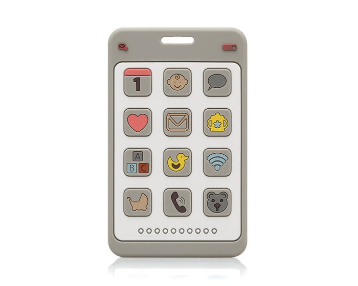 KioKids Mordedor Teléfono Gris para Bebé +4 meses, Silicona Libre de BPA, Estimula Encías