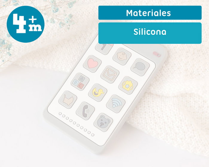 KioKids Mordedor Teléfono Gris para Bebé +4 meses, Silicona Libre de BPA, Estimula Encías