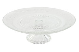 DKD Home Decor Plato de Cristal Grabado Transparente con Pie 29x29x9,2 cm