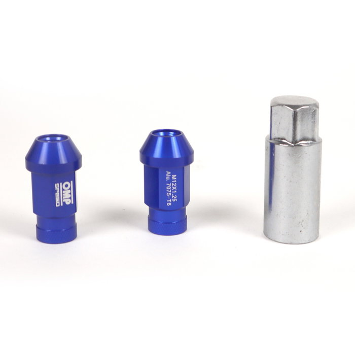 Omp OMPS09911207 Juego de 20 Tuercas de Aluminio M12x1.25 Llave 19 Largo 40 mm Azul