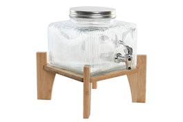 DKD Home Decor Dispensador de Bebidas de Cristal y Bambú 3,5L