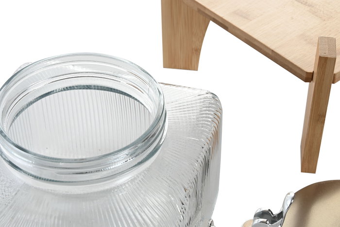 DKD Home Decor Dispensador de Bebidas de Cristal y Bambú 3,5L