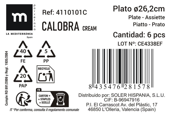 La Mediterranea Plato Llano Calobra Crema ø26.2cm