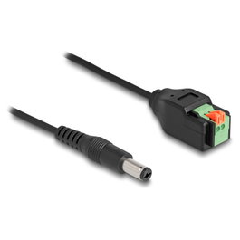 DeLOCK Cable adaptador de CC 2,1 x 5,5 mm a bloque de terminales de 2 pines con pulsador, 15 cm