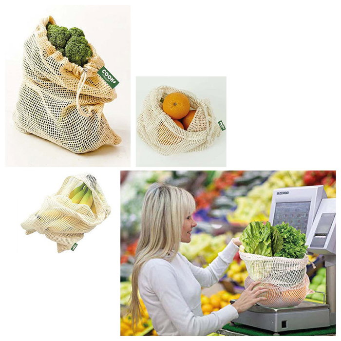 Cook Concept Juego de 2 Bolsas de Malla de Algodón Reutilizables para Frutas y Verduras