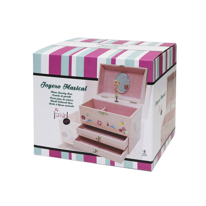 Tachan Joyero Musical Infantil con Bailarina y Espejo para Niñas, Organizador de Joyas con Cajones y Compartimentos, Regalo Ideal +3 Años, Medidas 19.1 x 12.1 x 15 cm