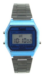 SAMI Reloj LCD Retro Azul IPBLUE / Negro IPB W - Cronómetro y Resistente al Agua