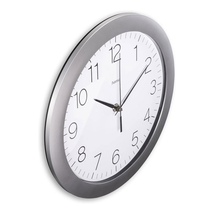 Hama Teneriffa Reloj de pared analógico de 30 cm, Plata y Blanco