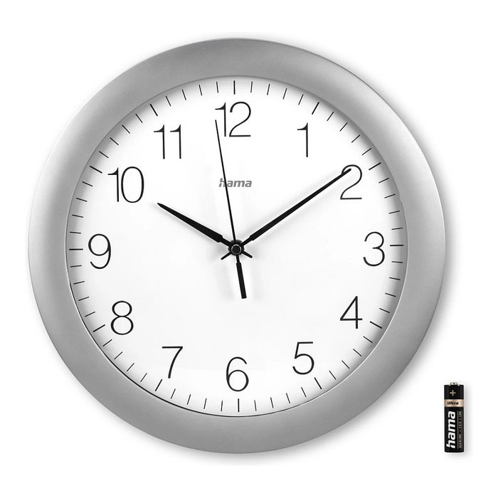 Hama Teneriffa Reloj de pared analógico de 30 cm, Plata y Blanco