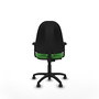 Silla de oficina Algarra con mecanismo Contacto permanente básico tapizada con Tela color Verde. Equipada con Base poliamida negra, Brazos 2D y Ruedas de parqué