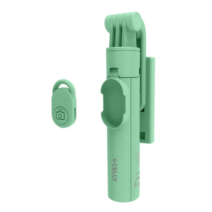 Celly CLICKSFSTICKGN Palo Selfie Inalámbrico Bluetooth con Trípode para Smartphone hasta 7", Telescópico, Mando a Distancia, Verde