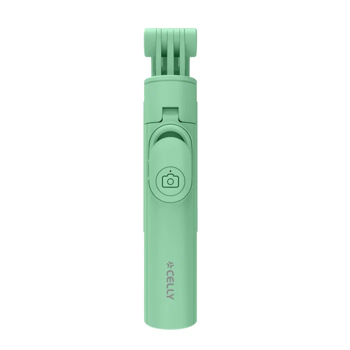 Celly CLICKSFSTICKGN Palo Selfie Inalámbrico Bluetooth con Trípode para Smartphone hasta 7", Telescópico, Mando a Distancia, Verde
