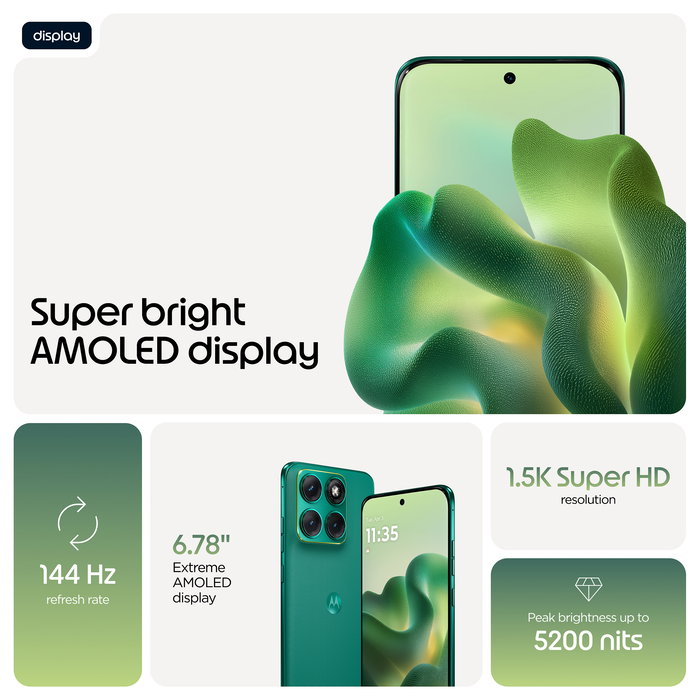 Motorola Edge 70 Fusion Smartphone 6.78" Extreme AMOLED 144Hz, Snapdragon 7s Gen 3, 8GB RAM 256GB, Cámara 50MP Sony LYTIA 710, 5200 mAh, 5G, Android 16.0, Color Verde Sport