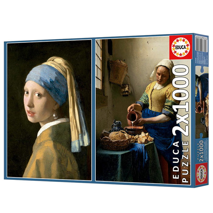 Educa Puzzle 2X1000 Joven De La Perla Y Lechera, Vermeer 20309 Pack Dos Puzzles 1000 Piezas Adultos