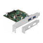 DeLOCK 90298 Tarjeta PCIe x4 a 2 Puertos USB 3.2 Gen 2 Tipo-A Externa, USB 3.2 Gen 1, PCIe 3.0, Controladora ASM3142, 10 Gbit/s, para Windows 10/7/8.1 y Linux