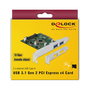DeLOCK 90298 Tarjeta PCIe x4 a 2 Puertos USB 3.2 Gen 2 Tipo-A Externa, USB 3.2 Gen 1, PCIe 3.0, Controladora ASM3142, 10 Gbit/s, para Windows 10/7/8.1 y Linux