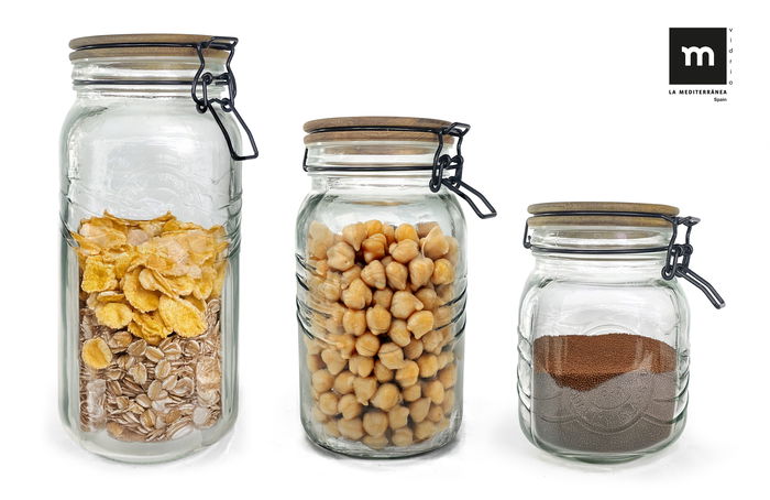 La Mediterranea Tarro de Vidrio con Tapa de Acacia, 1000 ml, 11,5 cm Ancho x 11,7 cm Largo x 14,9 cm Alto (24 Unidades) La Mediterranea Tarro de Vidrio con Tapa de Acacia, 1000 ml, 11,5 cm Ancho x 11,7 cm Largo x 14,9 cm Alto (24 Unidades)
