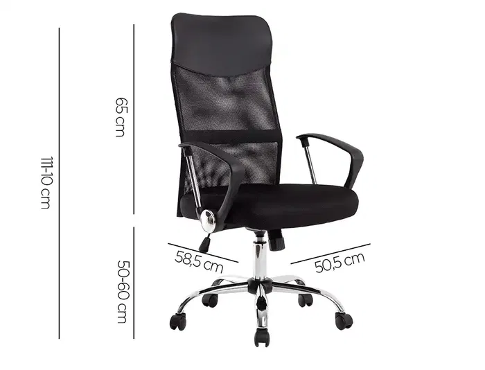 Q-connect Silla de Dirección Base Metal Respaldo Alto Regulable en Altura Piel y Malla Negro