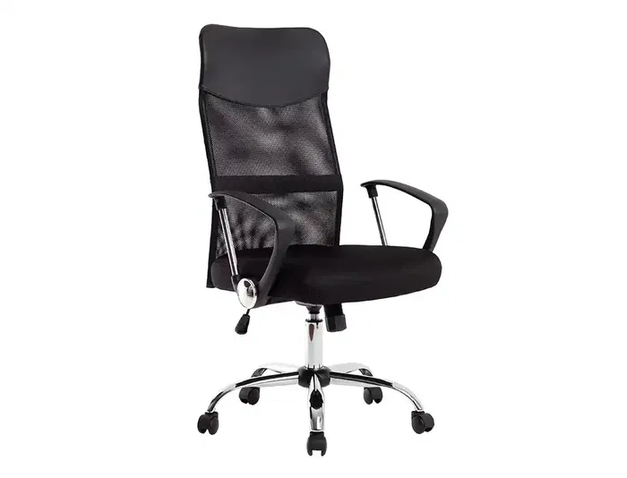 Q-connect Silla de Dirección Base Metal Respaldo Alto Regulable en Altura Piel y Malla Negro